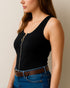 Black Sleeveless Top Stretchy Gold zipper Regular Fit