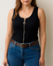 Black Sleeveless Top Stretchy Gold zipper Regular Fit