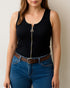 Black Sleeveless Top Stretchy Gold zipper Regular Fit