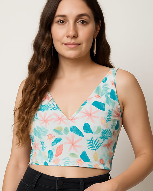 Floral Print V-Neck Crop Top