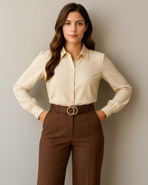 Women's Professional Full-Sleeve Shirt and High-Waisted Trousers Set