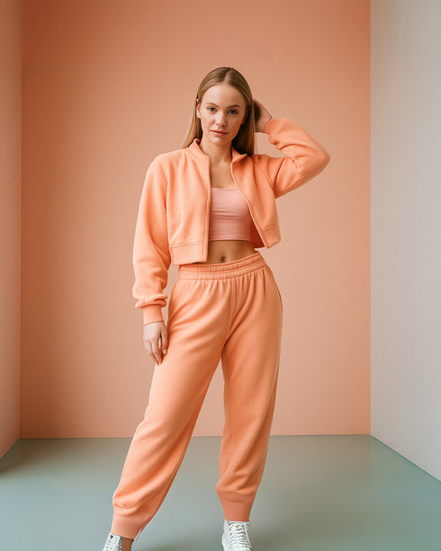 Women’s Full-Sleeve Zipper Cotton Poly Co-ord Set.